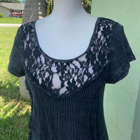 T Party Gray mineral wash mesh lace tshirt - Picture 6 of 10